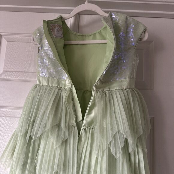 Disney Princess Tiana Girls Dress Sz 9/10 Green Tiered Sequins Fairycore Tulle - Picture 9 of 14
